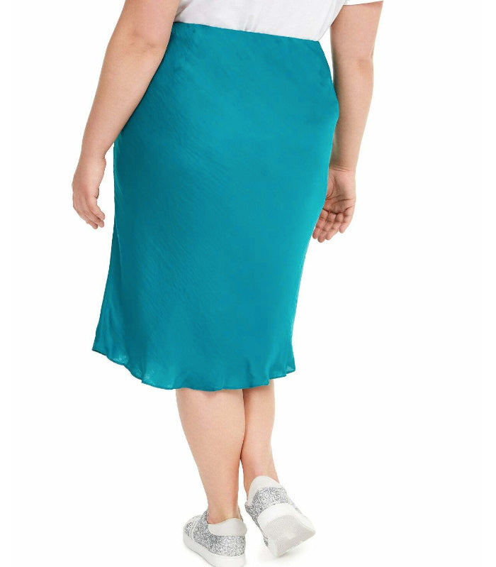 INC International Concepts Women's Plus Size Bias-Cut Midi Skirt Green Size 0X
