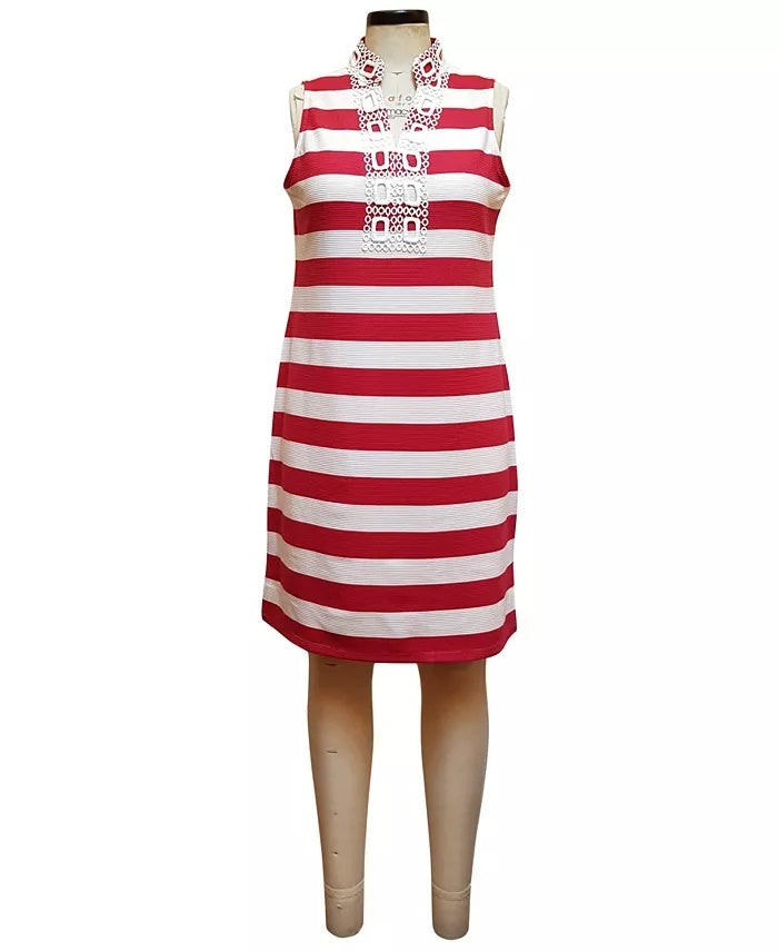 Charter Club Women's Split Neck Ottoman Stripe Dress Red Size X-Large