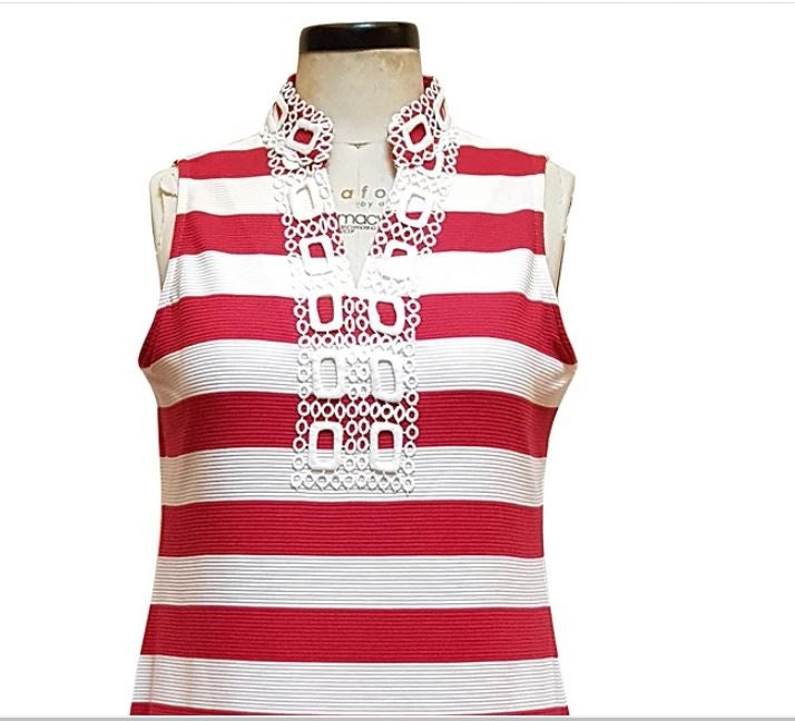 Charter Club Women's Split Neck Ottoman Stripe Dress Red Size X-Large