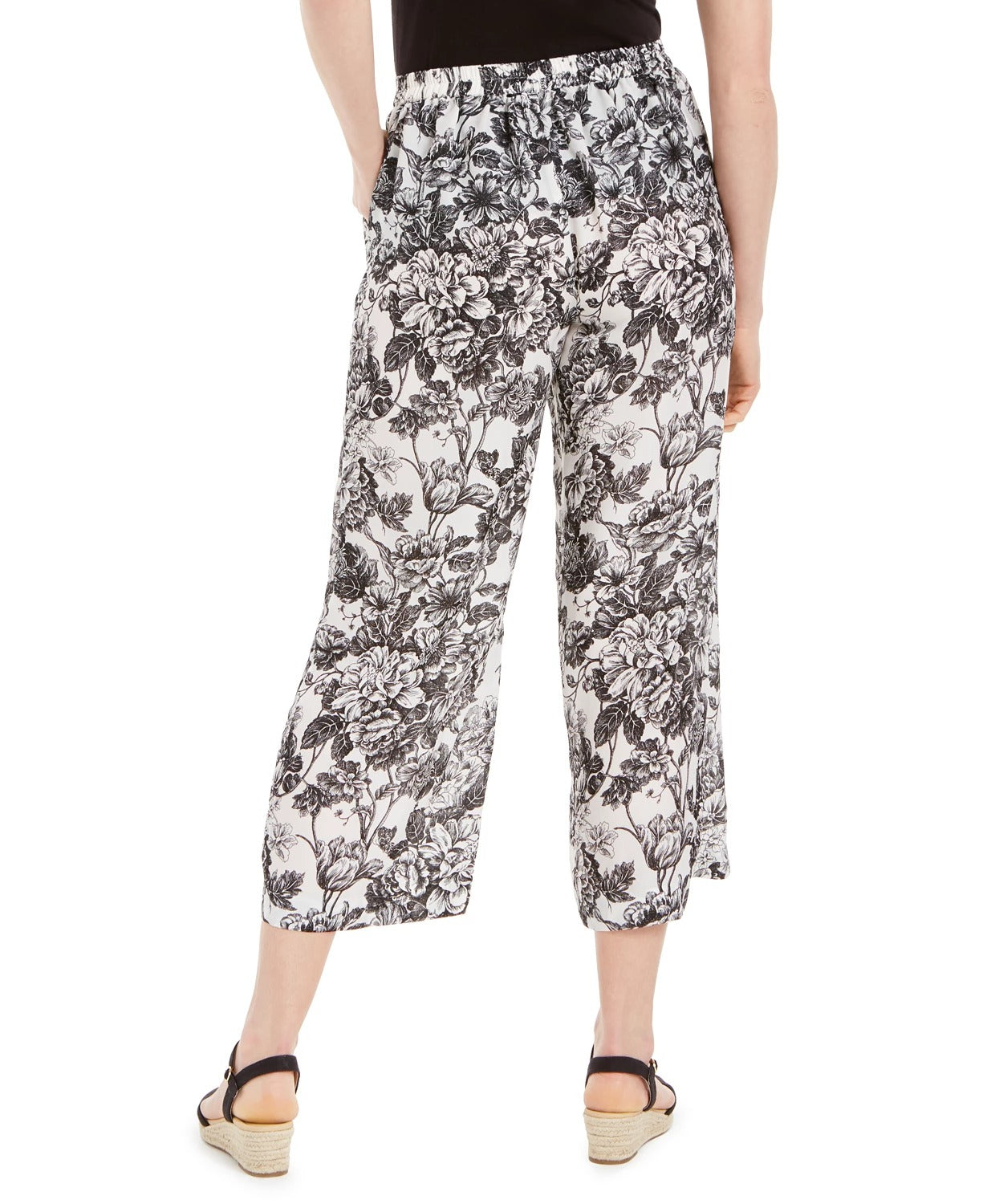 Charter Club Women's Printed Wide Leg Capri Pants White Size Medium