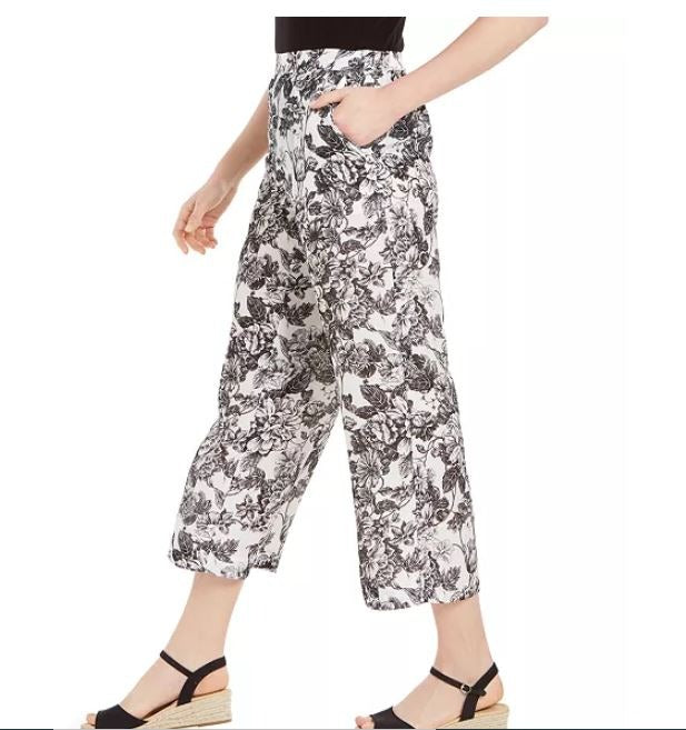 Charter Club Women's Printed Wide Leg Capri Pants White Size Medium