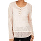 Style & Co Women's Lace Henley Top Pink Size Large
