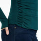 BCX Junior's Textured Side Ruched Mock Neck Sweater Green Size Large