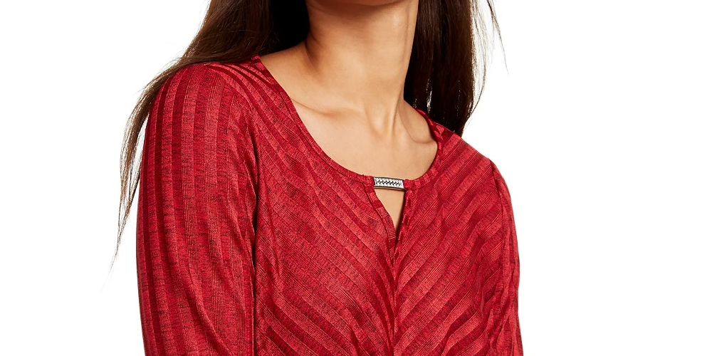 BCX Juniors' Rhinestone-Neckline Striped Top Red Size Extra Small
