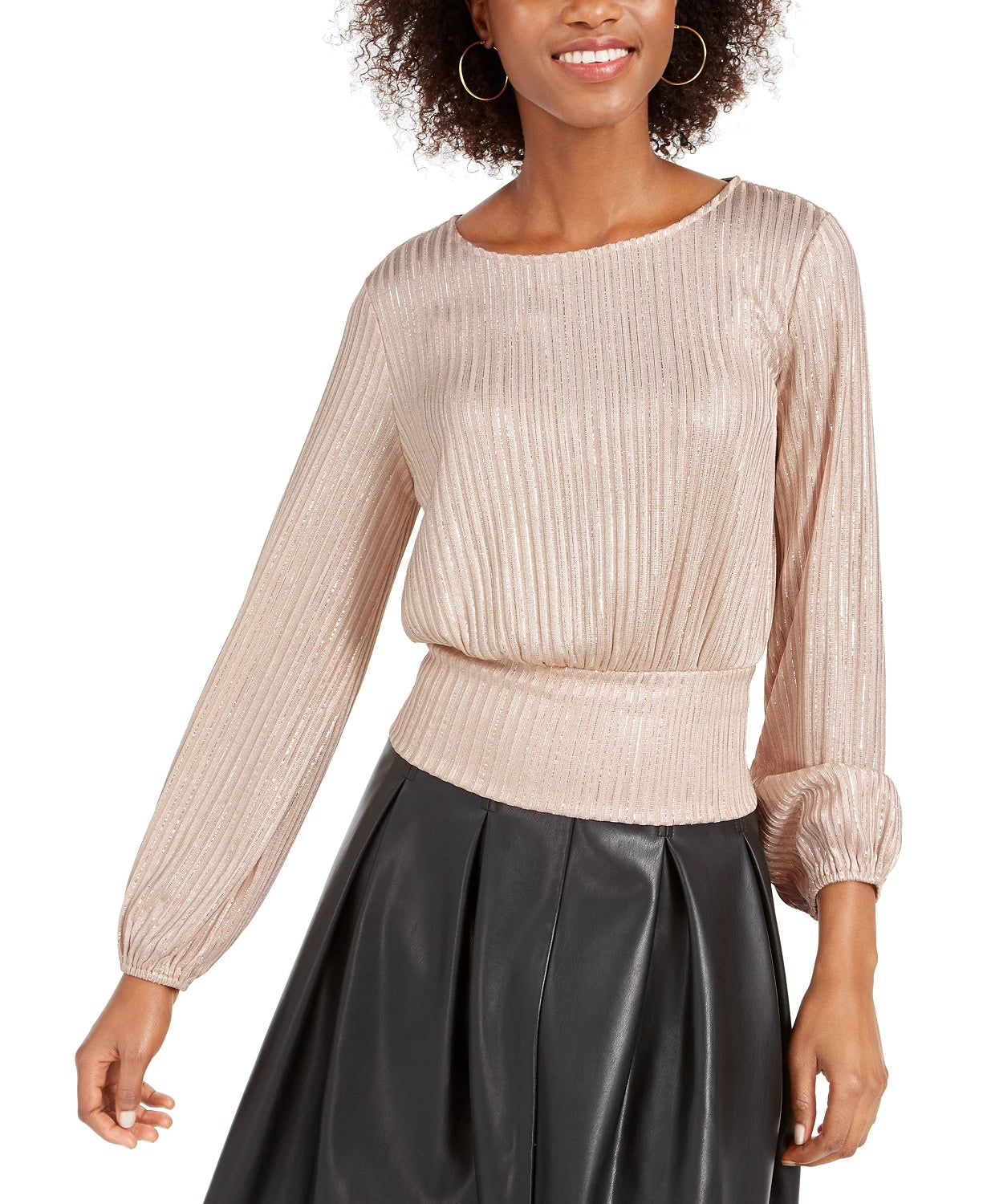 Kit & Sky Women's Metallic Ribbed Top Dark Pink Size X-Large