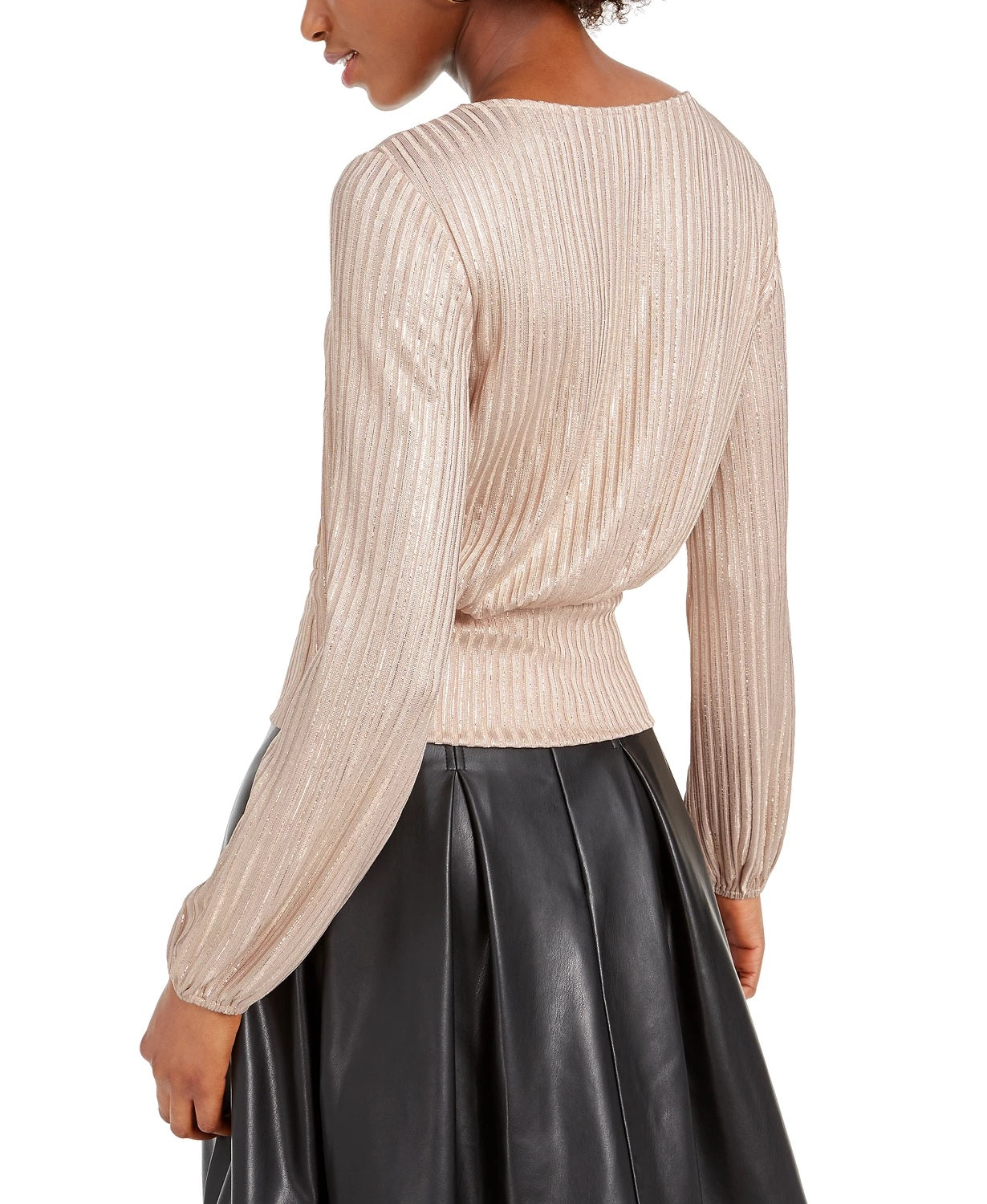 Kit & Sky Women's Metallic Ribbed Top Dark Pink Size X-Large