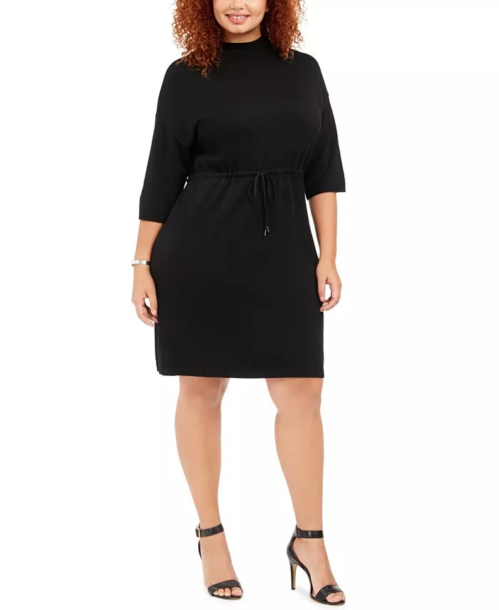 Anne Klein Women's Plus Size Mock-Neck Drawstring-Waist Dress Black Size 2X