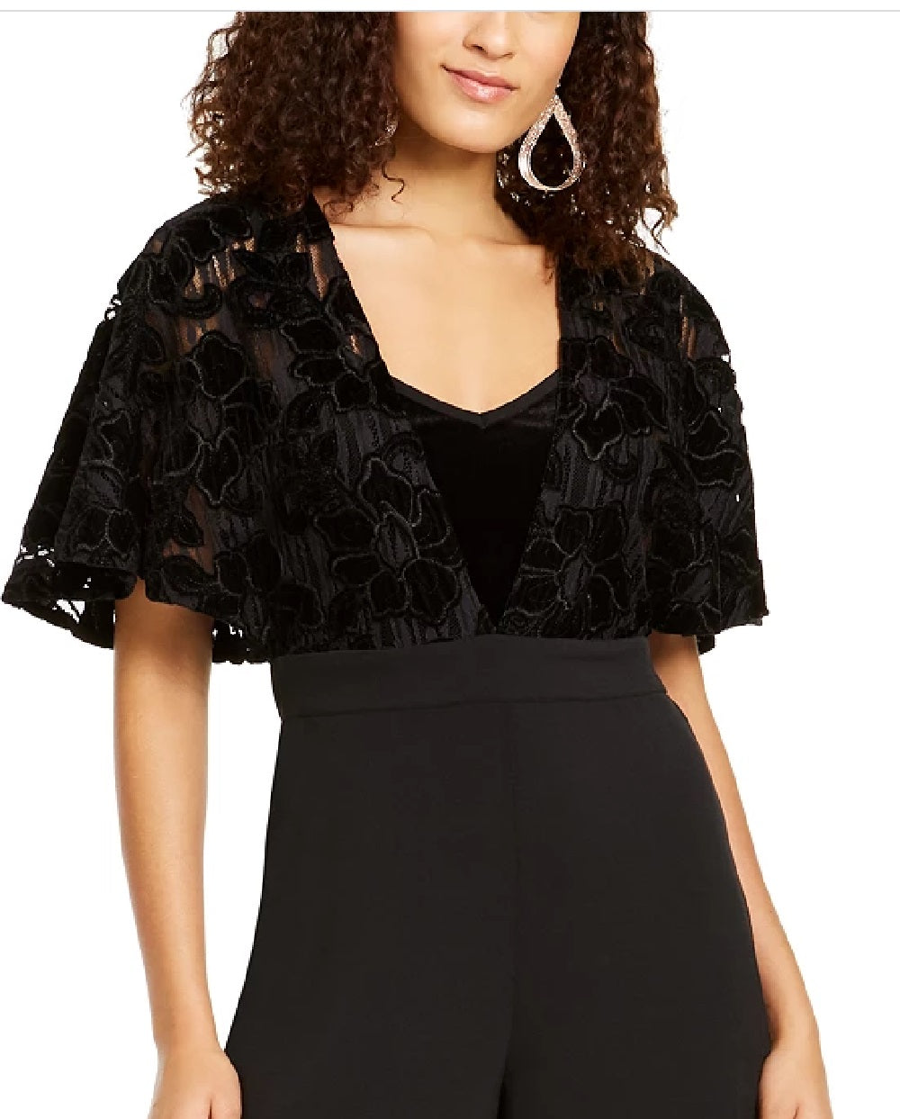 Thalia Sodi Women's Lace Mesh Surplice Jumpsuit Black Size X-Large