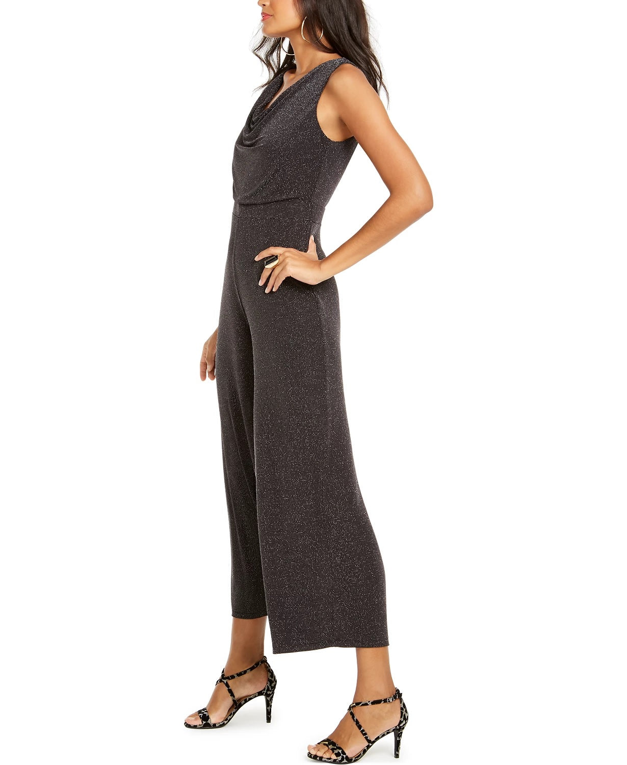 Thalia Sodi Women's Metallic Cowlneck Jumpsuit  Silver Size Large