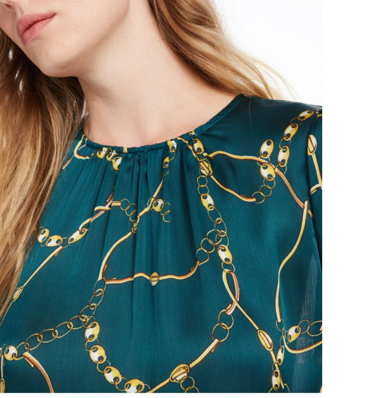 Leyden Women's Green, gold chain printed blouse Size Medium