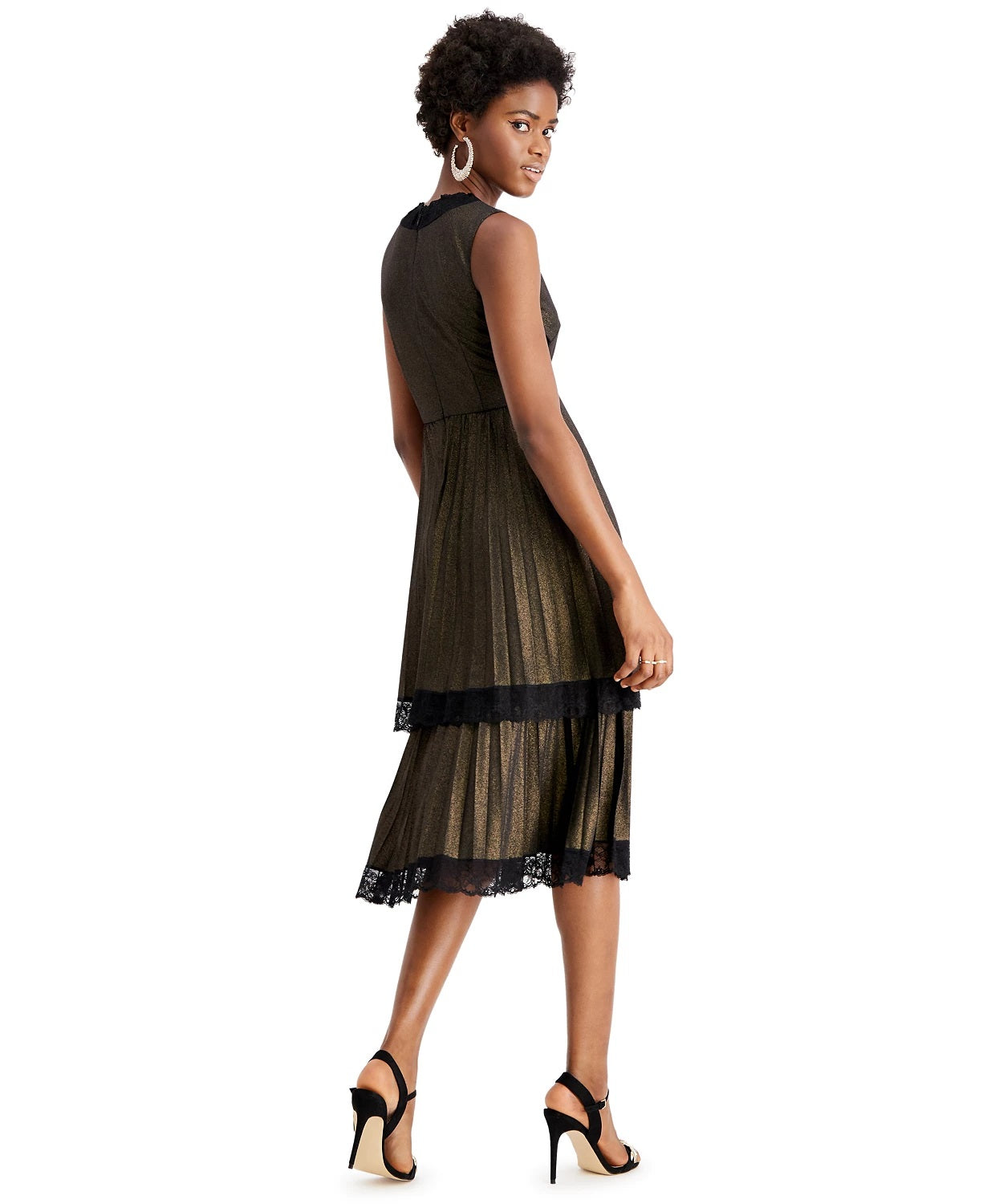 Taylor Women's Lace Trim Metallic Tiered Dress Black Size 16