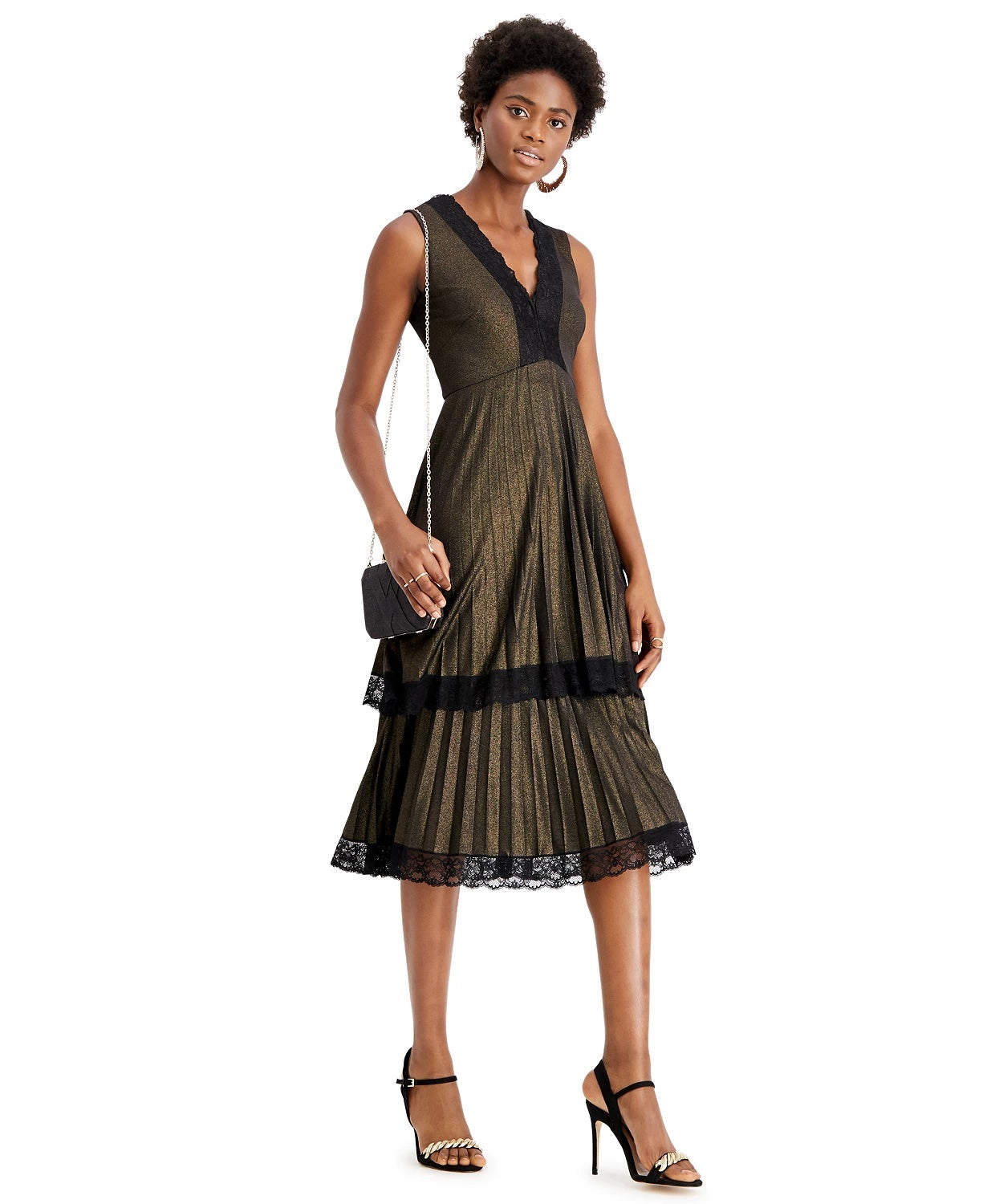 Taylor Women's Lace-Trim Metallic Tiered Dress Black Size 6