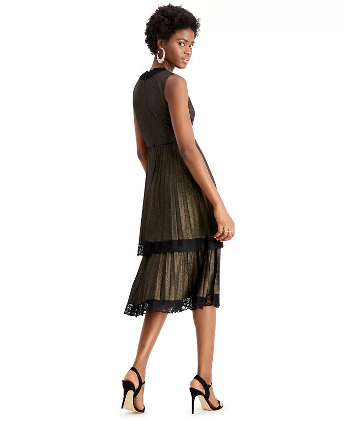 Taylor Women's Lace-Trim Metallic Tiered Dress Black Size 6