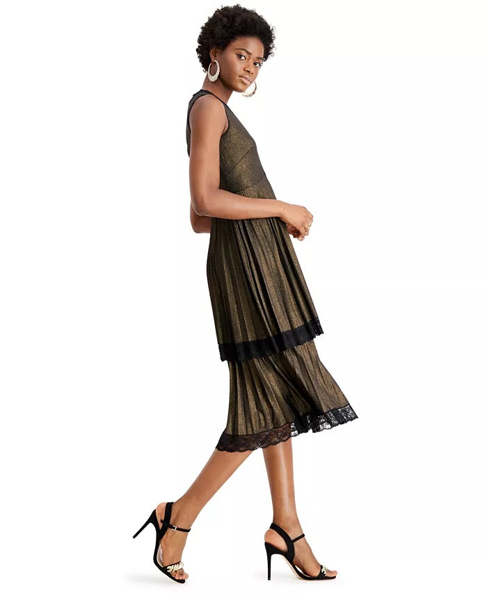 Taylor Women's Lace-Trim Metallic Tiered Dress Black Size 6
