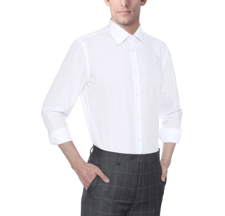 DKNY पुरुषों की स्लिम फिट परफॉरमेंस स्ट्रेच रिंकल रेज़िस्टेंट फ्रेंच कफ ड्रेस शर्ट सफ़ेद साइज़ 15.5X34X35
