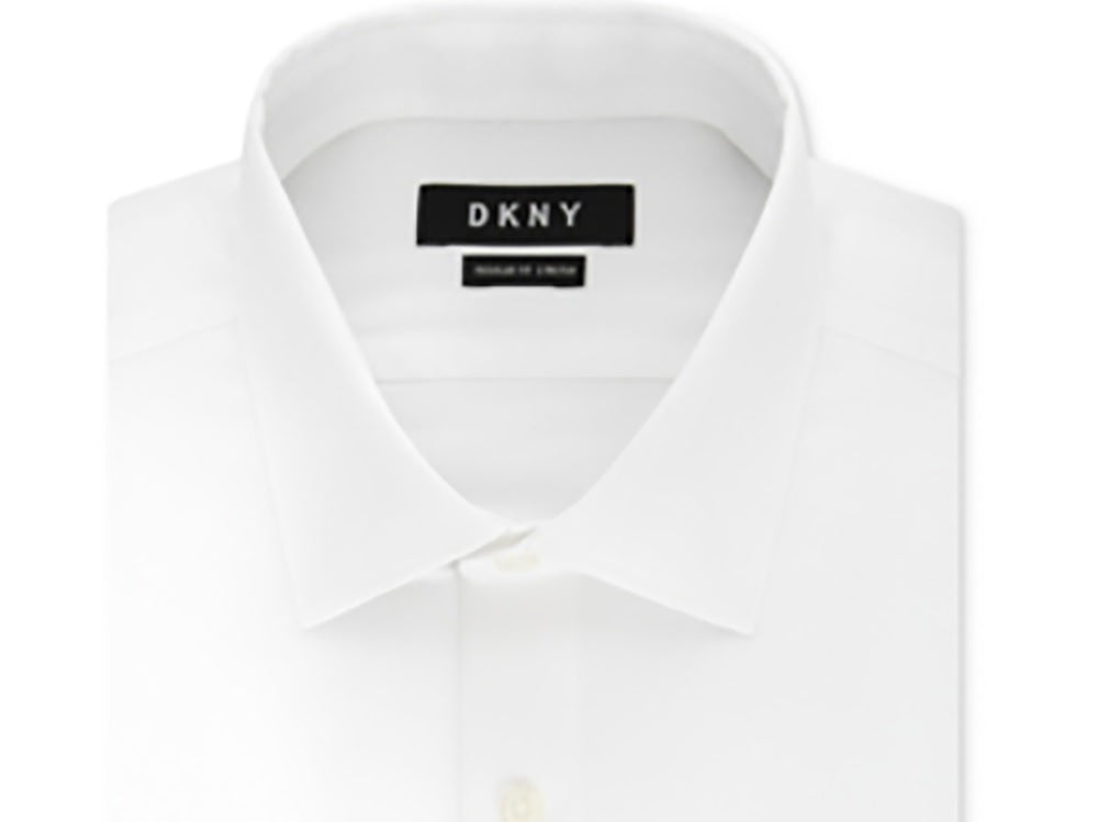 DKNY पुरुषों की स्लिम-फिट परफॉरमेंस स्ट्रेच रिंकल-रेज़िस्टेंट ब्लैक फ्रेंच कफ ड्रेस शर्ट वाइट साइज़ 16X34-35