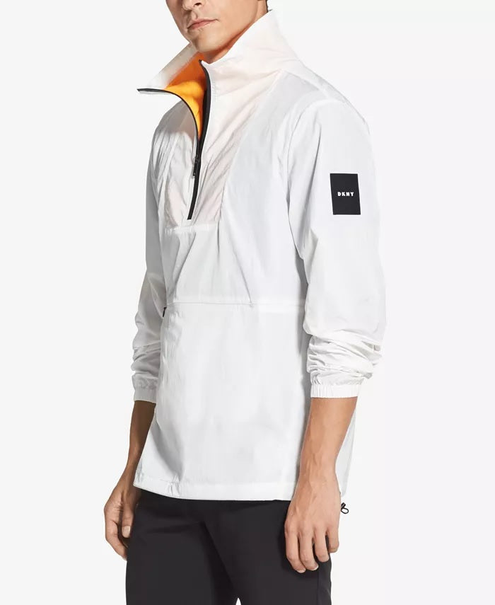 DKNY Men's Logo-Print 1/4-Zip Jacket White Size X- Large