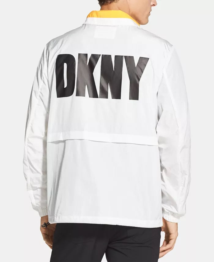 DKNY Men's Logo-Print 1/4-Zip Jacket White Size X- Large