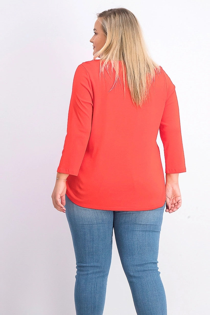 Charter Club Women's Boat Neck Button Shoulder Top Orange Size X-Small