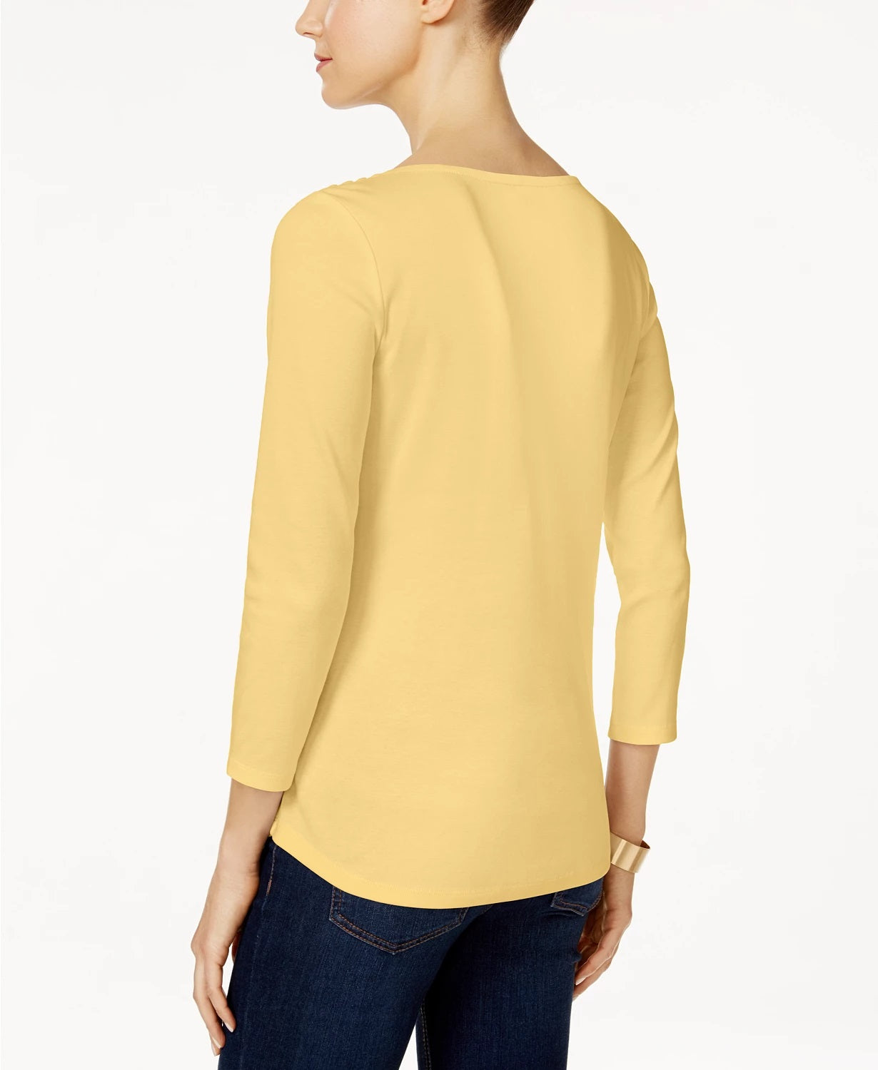 Charter Club Woemn's Petite Pima Cotton Button-Shoulder Top Gold Size Medium