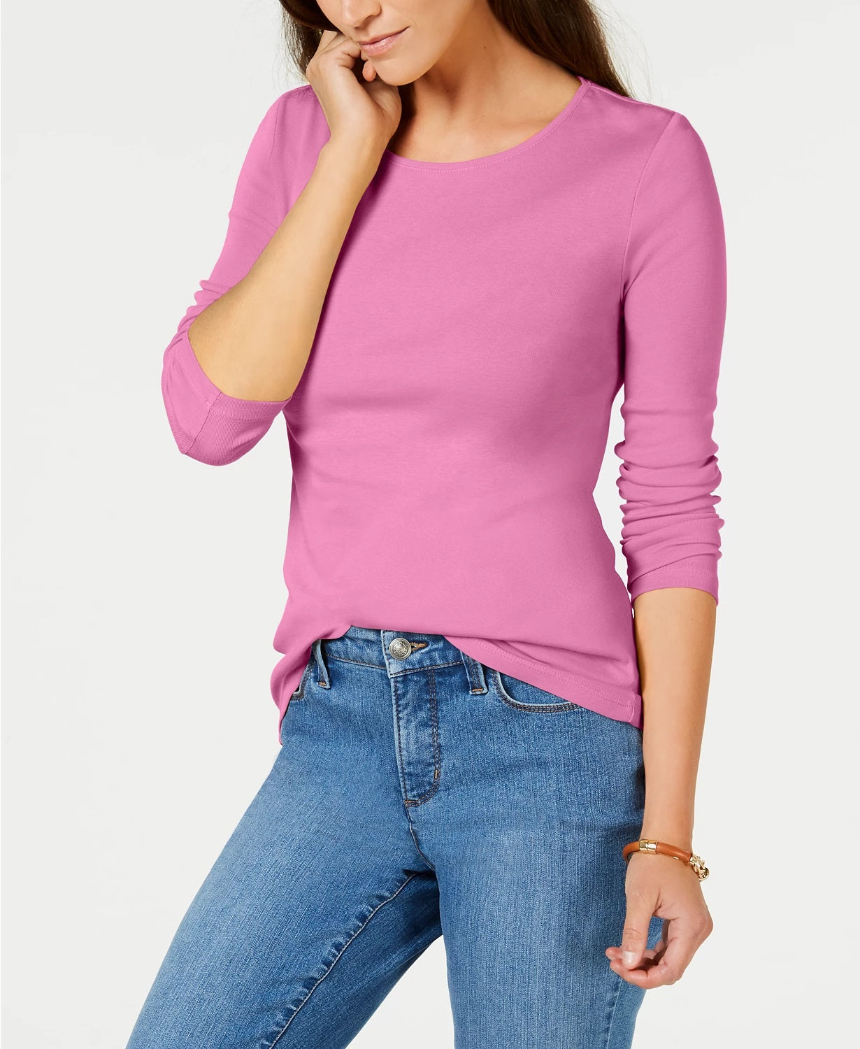 Charter Club Women's Pima Cotton Long Sleeve Top Pink Size X-Large