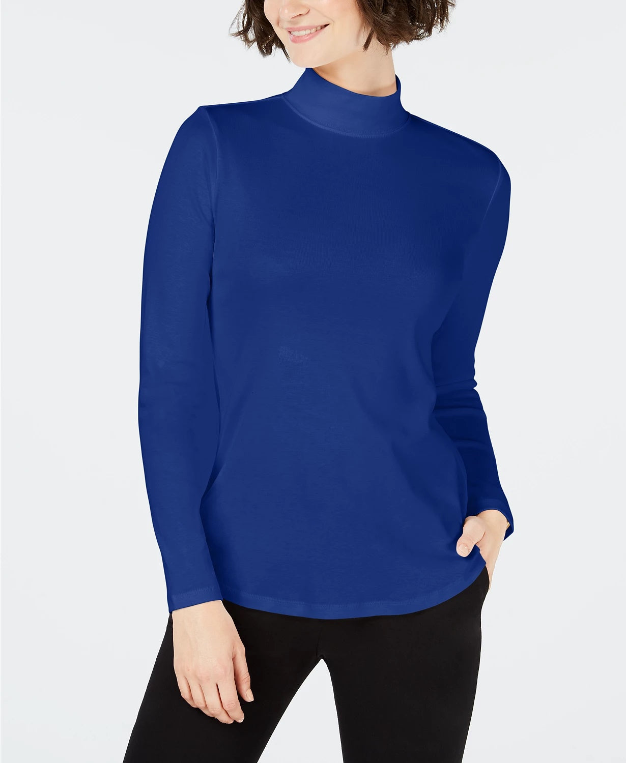 Charter Club Women's Cotton Mock-Neck Top Blue Size Medium