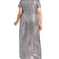 R & M Richards Women's Plus Size Draped Sequined Gown Silver Size 14