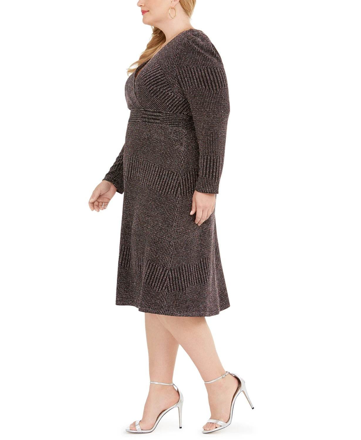 R & M Richards Women's Plus Size Glitter-Knit A-Line Dress Charcoal Size 14