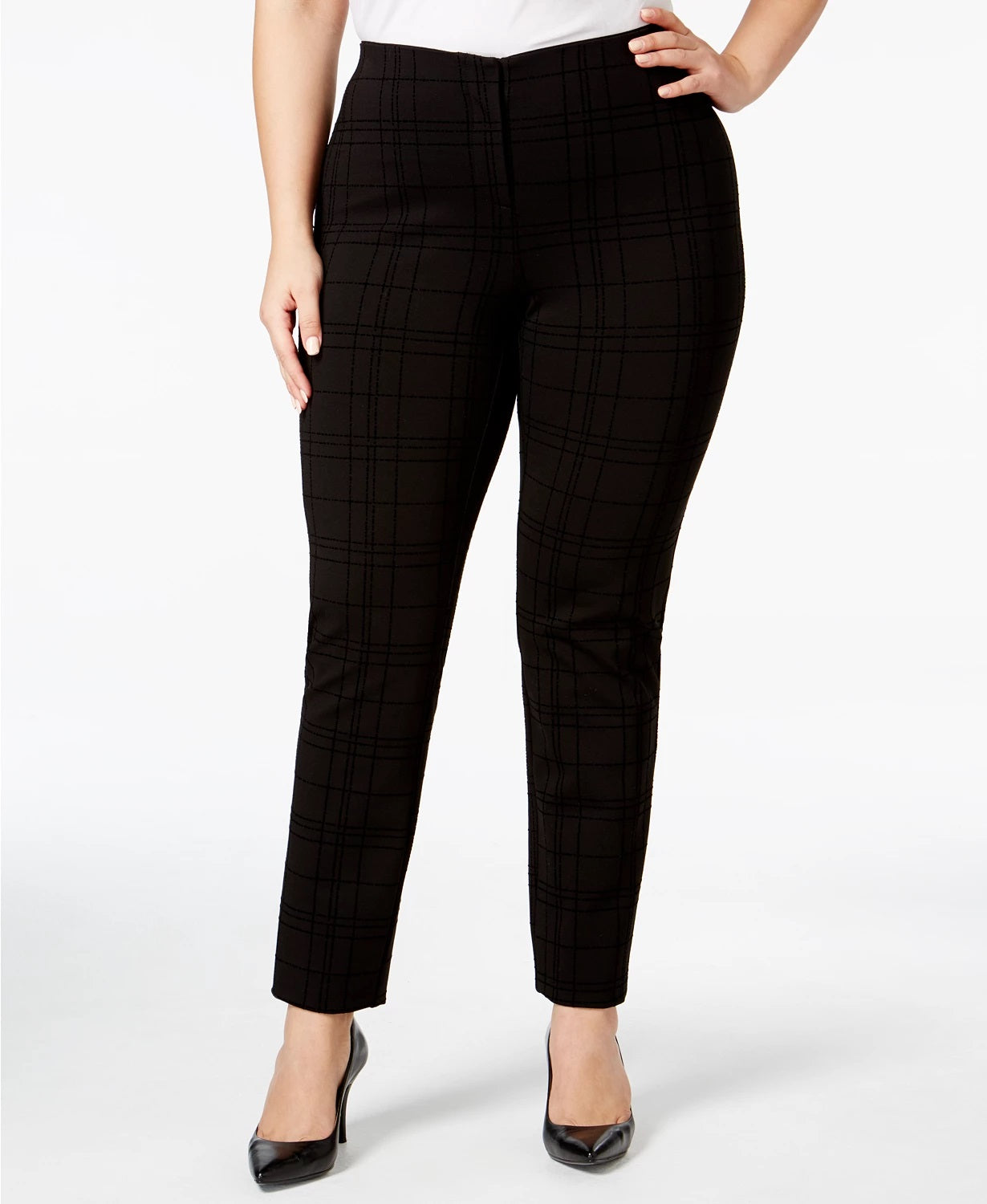 Alfani Women's Plus Hollywood Printed Skinny Pants Black Size 28W