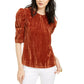 Leyden Women's Crushed Velvet Puff-Sleeve Top Brown Size Medium