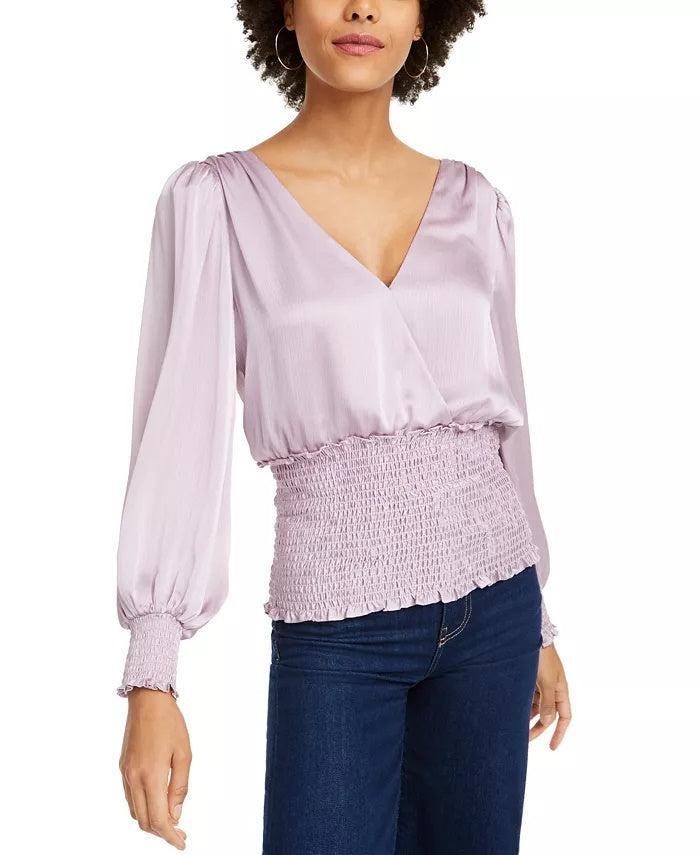 LEYDEN Wome's Smocked Surplice Top Purple Size Medium