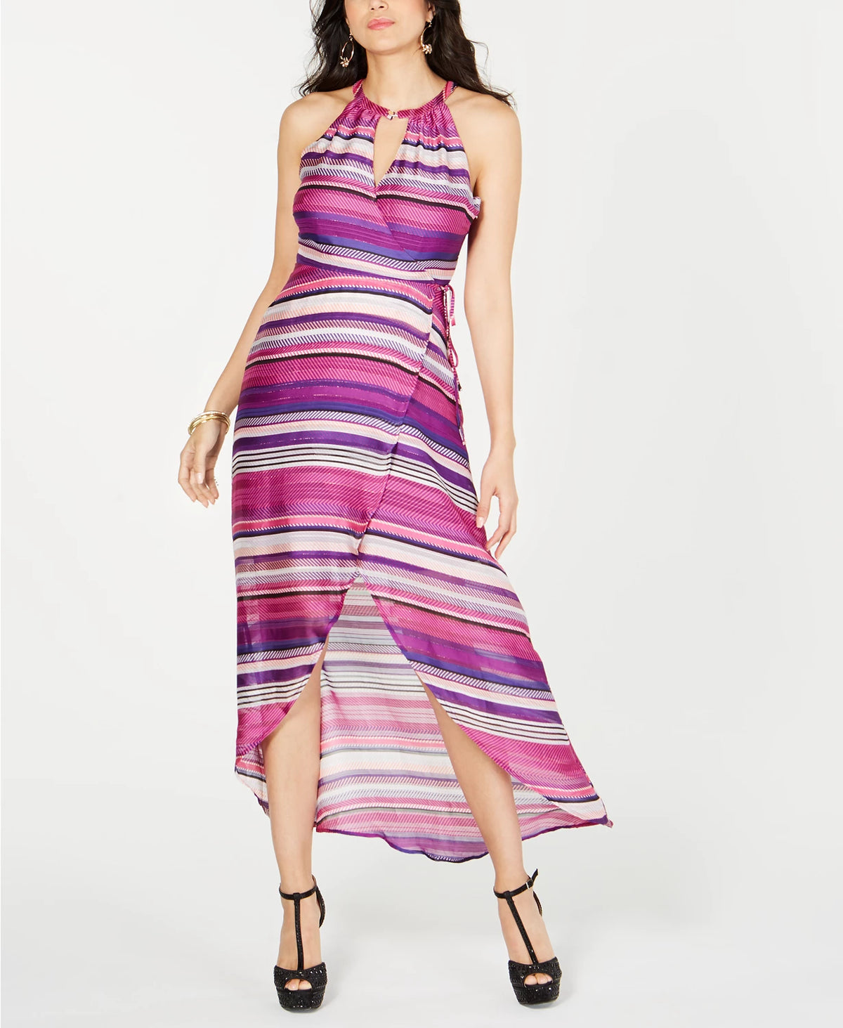 Thalia Sodi Women's Halter Wrap Maxi Dress Med Pink Size Small