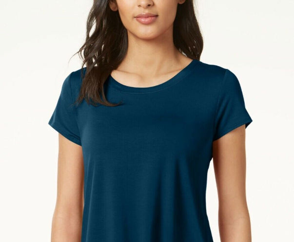 Alfani Women's Satin Trim High Low T-Shirt Blue Size Petite Small