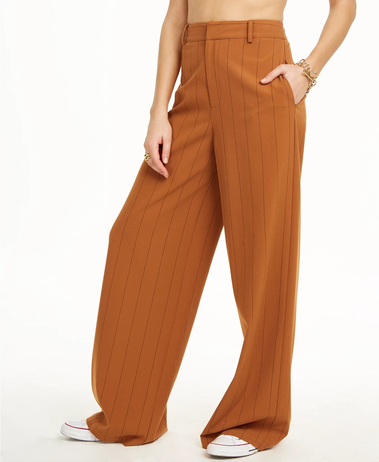 Danielle Bernstein Women's Pinstripe Trouser Pants Dark Orange Size 12