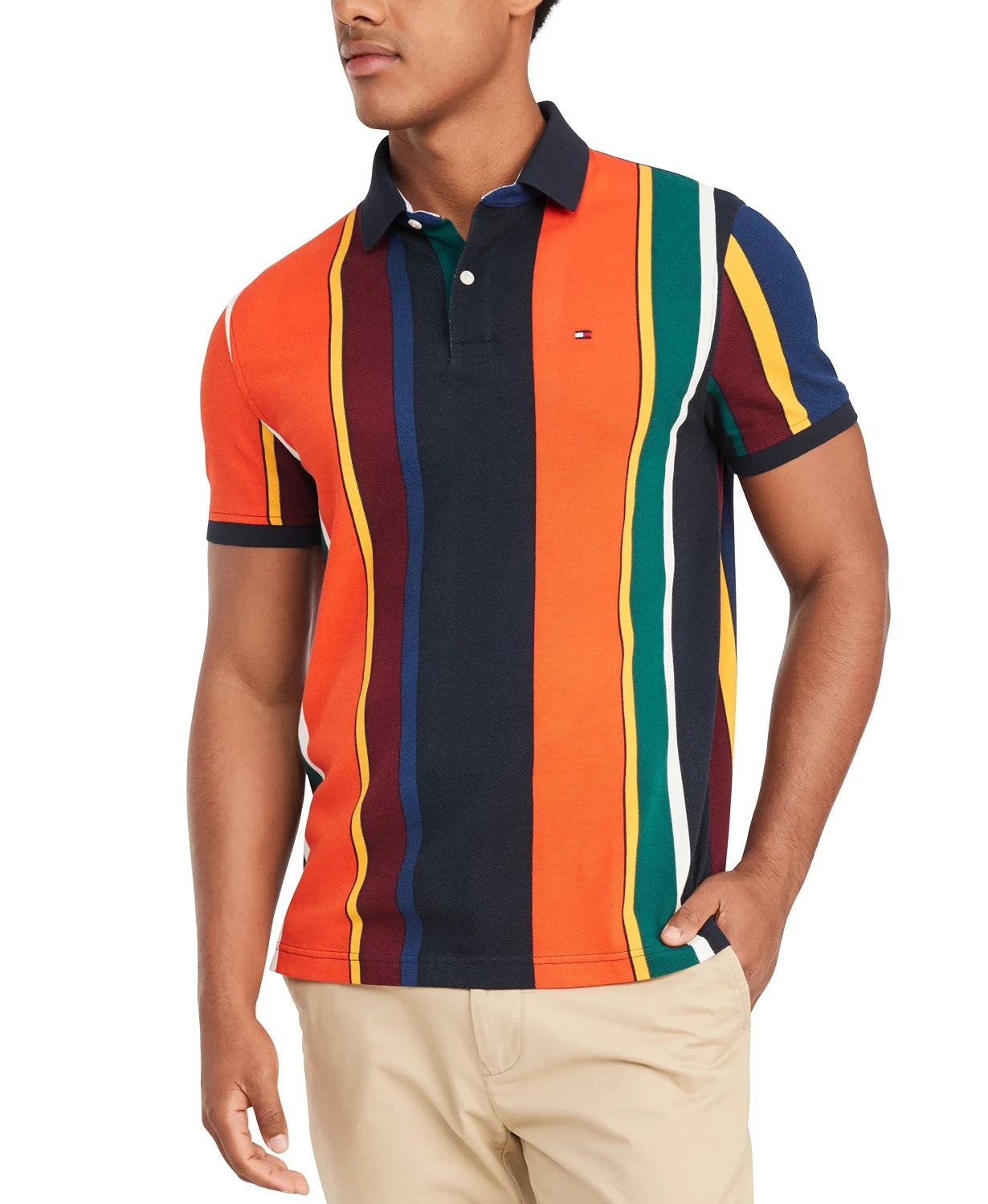 Tommy Hilfiger Men's Stripe Polo Shirt Gray Size Large