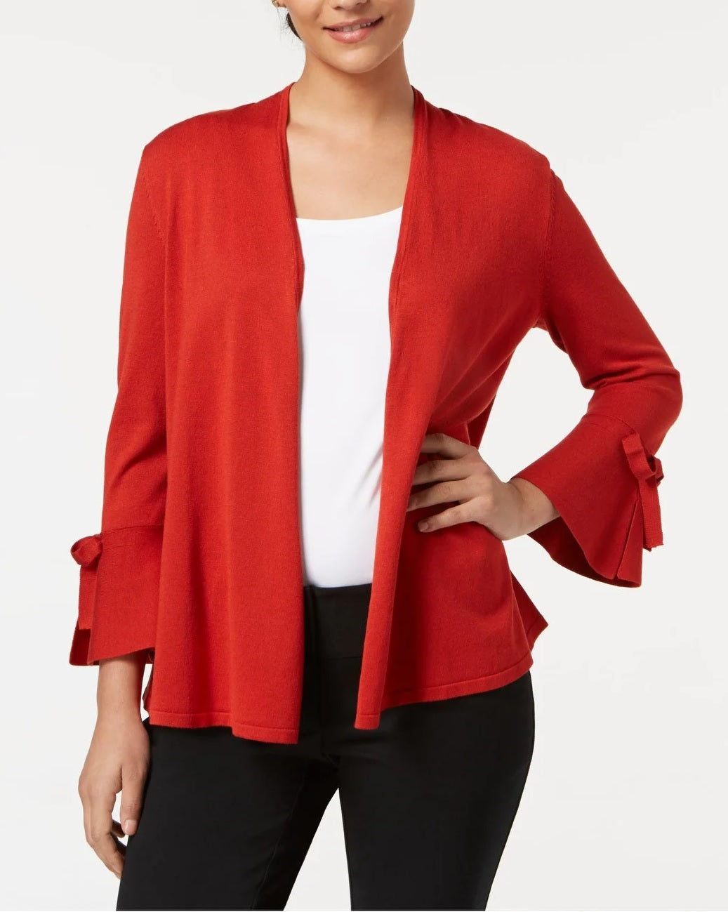 Alfani Women's Tie-Sleeve Cardigan Dark Red Size Medium