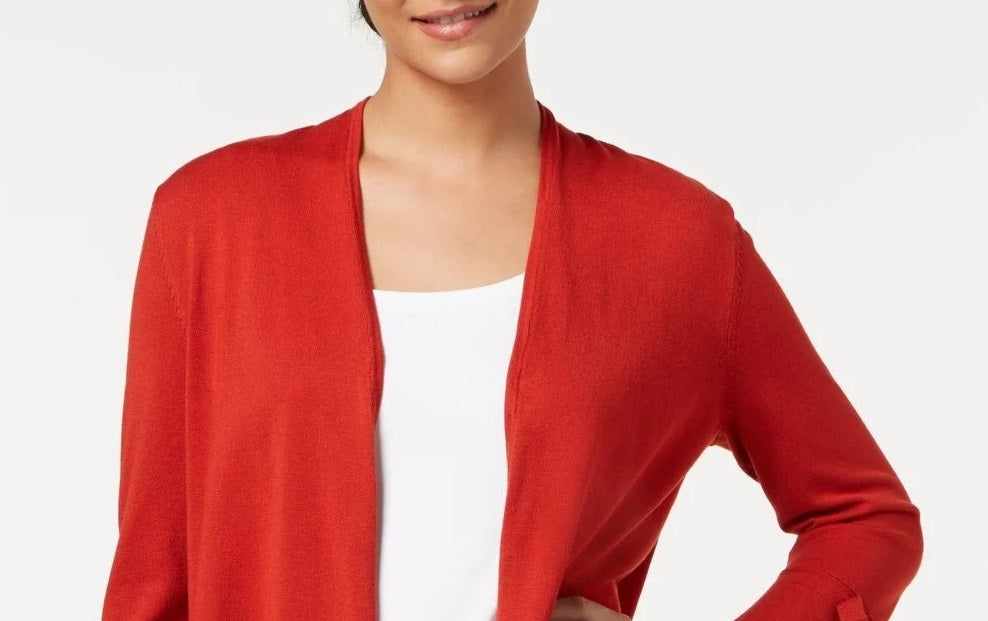 Alfani Women's Tie-Sleeve Cardigan Dark Red Size Medium