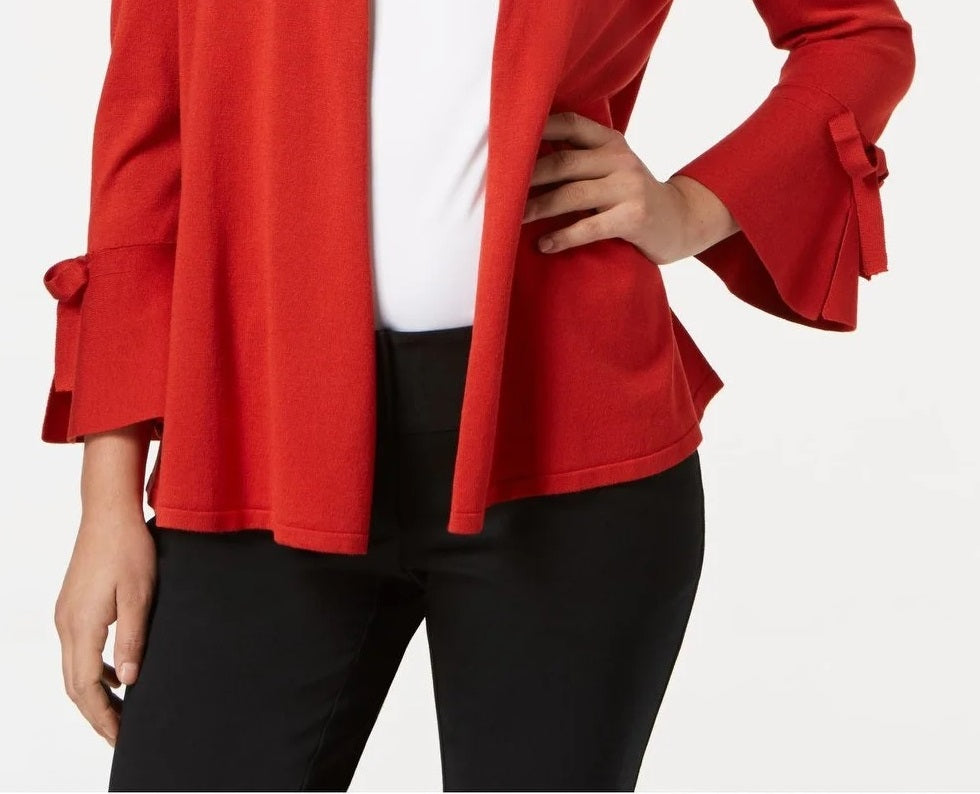 Alfani Women's Tie-Sleeve Cardigan Dark Red Size Medium