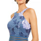 City Studios Juniors' Glitter Floral-Print Skater Dress Blue Size 1