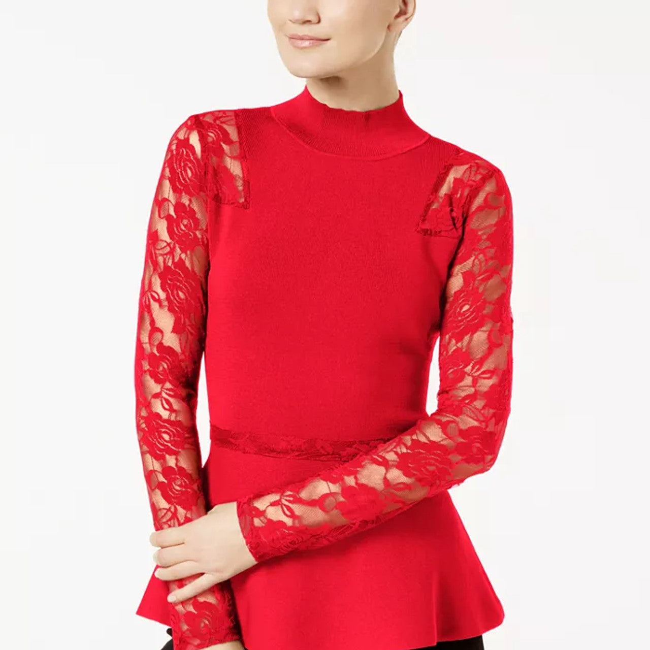 INC International Concepts Women's Petite Lace Peplum Top Red Size Medium
