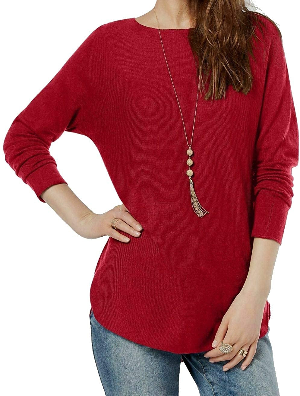 INC International Concepts Women's Shirttail Sweater Red