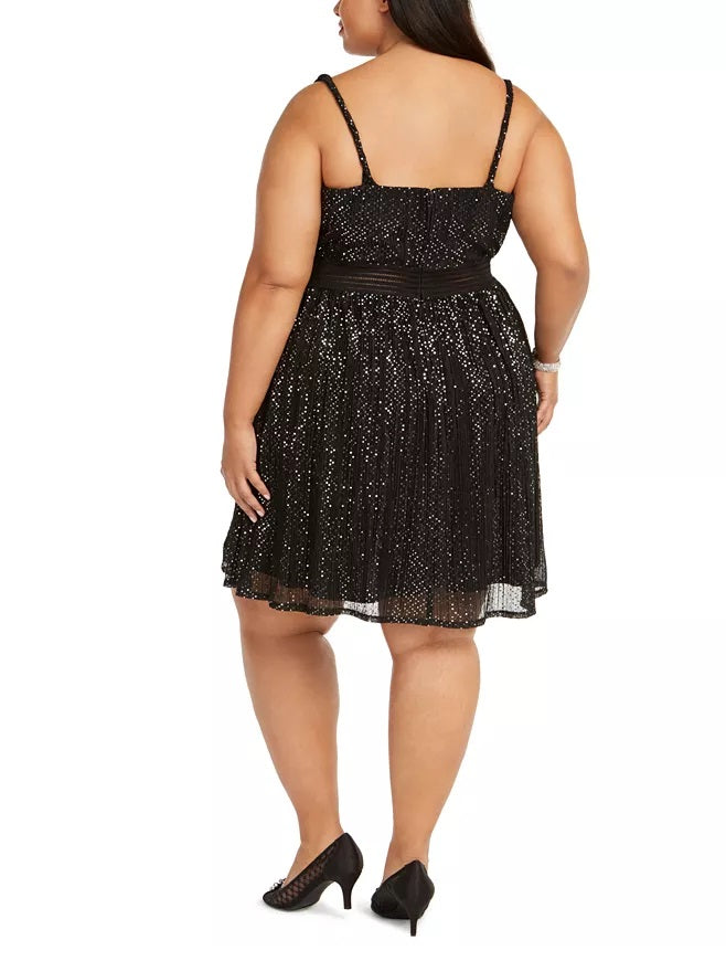City Studios Women's Trendy Plus Size Juniors' Metallic Fit & Flare Dress Silver Size 18
