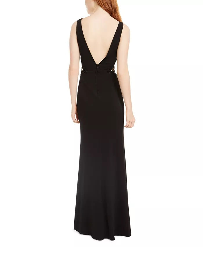 City Studios Juniors' Embellished-Applique Slit Gown Black Size 3