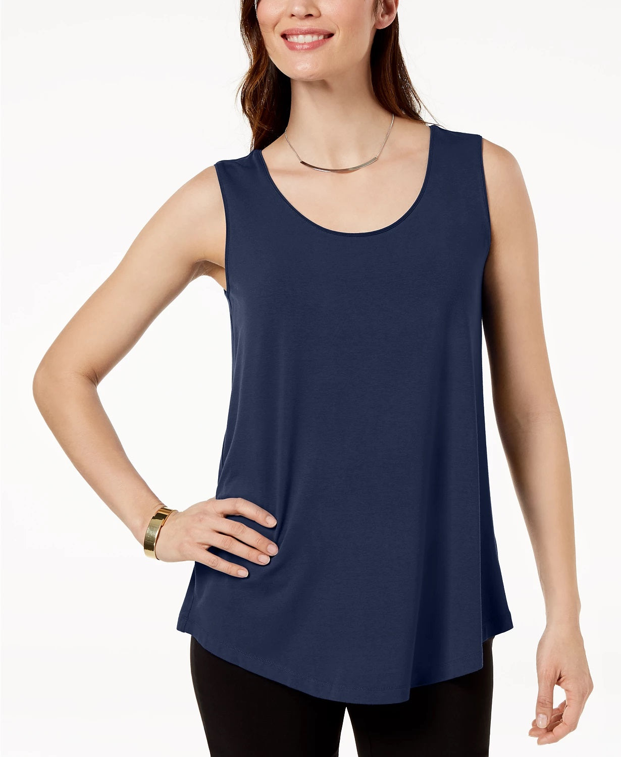 JM Women's Collection Scoop Neck Tank Top Blue Size Small