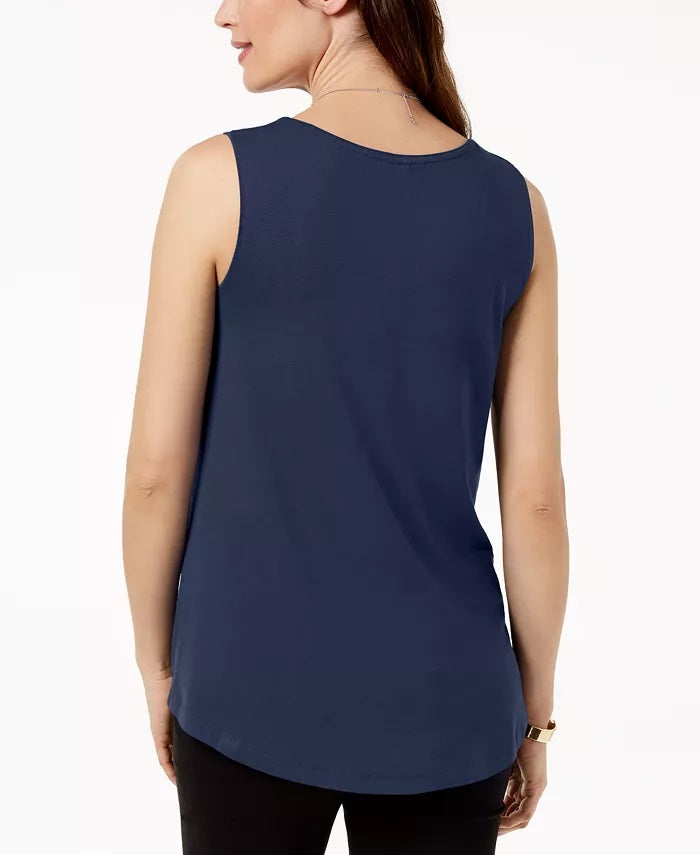 JM Women's Collection Scoop Neck Tank Top Blue Size Small