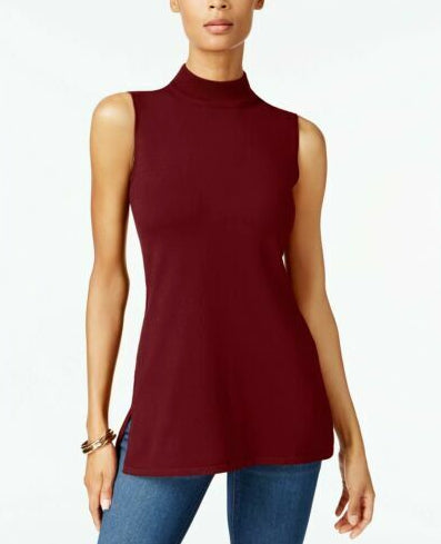 JM Collection Women's Sleeveless Mock-Turtleneck Sweater Red Size Large