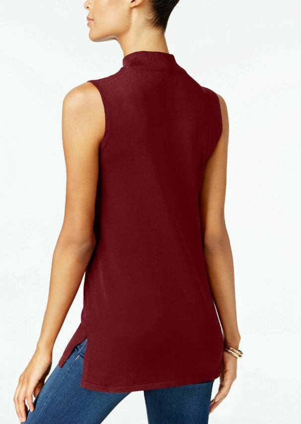 JM Collection Women's Sleeveless Mock-Turtleneck Sweater Red Size Large