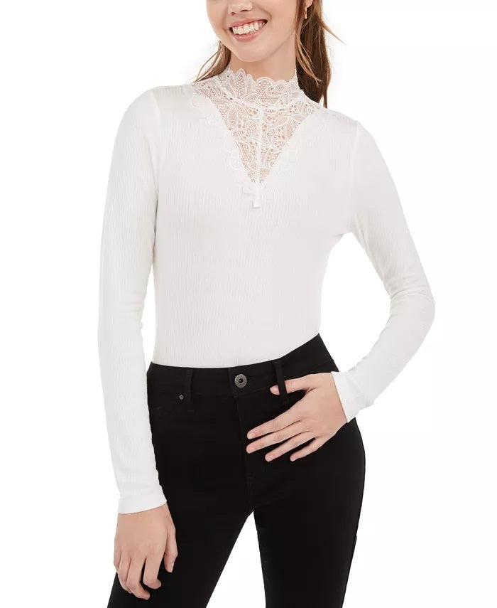 American Rag Junior's Illusion Lace Mock Neck Top White Size Small
