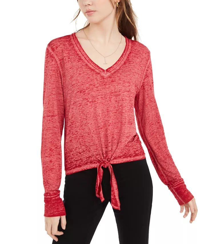 American Rag Junior's Textured Tie Waist Top Red Size Small