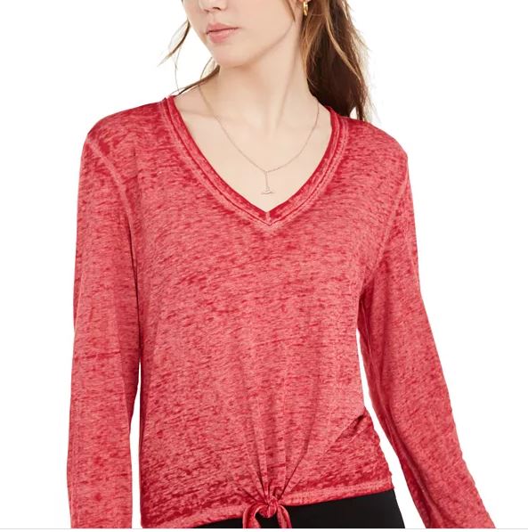 American Rag Junior's Textured Tie Waist Top Red Size Small